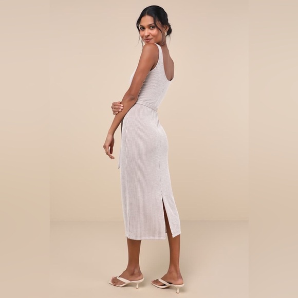 LULU'S Summer Perfection Taupe And Ivory Striped Ribbed Midi
Dress - Picture 2 of 5